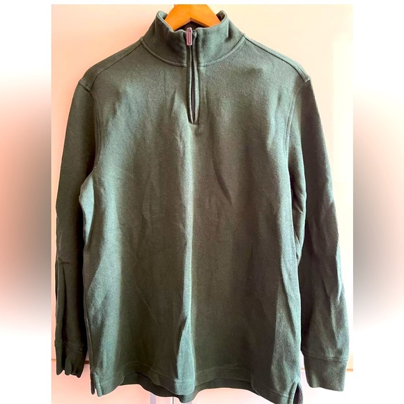 Men's Quarter-Zip Textured Cotton Sweater/ pullover Green Club Room Medium - Picture 1 of 3
